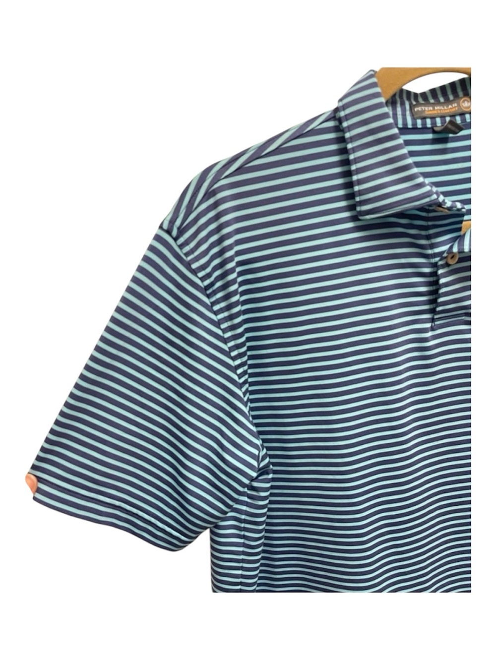 Peter Millar Navy & Green Striped Polo - Picture 3 of 9